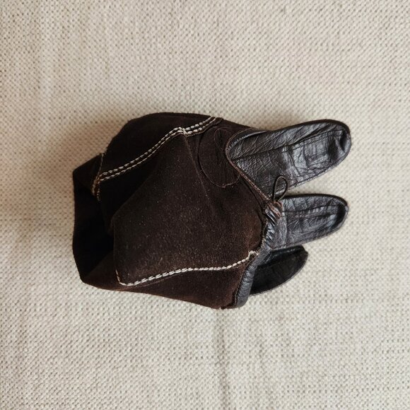 Vintage Chocolate Brown Leather Gloves – S - Picture 5 of 7